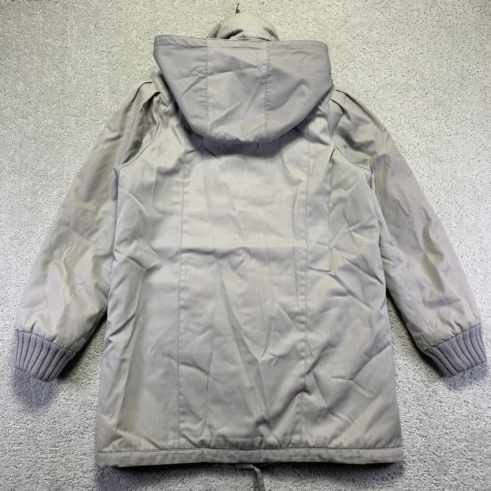 Vintage Mod Maid Womens Jacket Medium Gray Lined Hooded Zip Up Parka Winter Coat